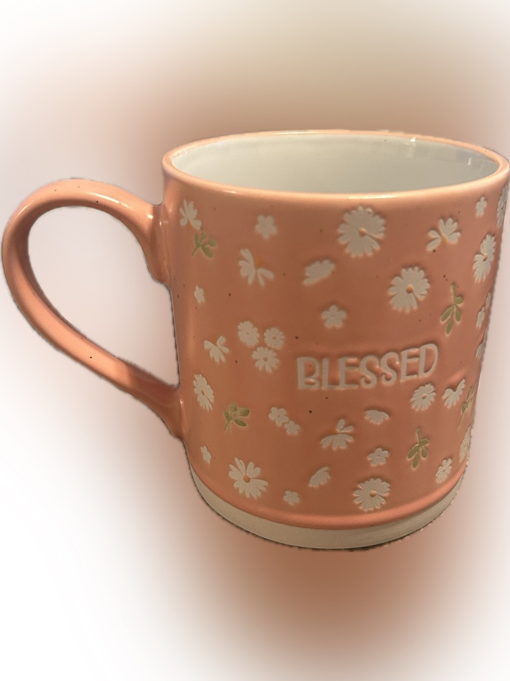 Kirklands Peach Floral 'Blessed' Ceramic Mug